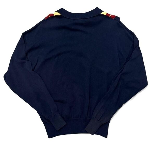Vintage Nautica Sweater Mens Medium Navy Striped Knit Polo Rugby 100% Cotton 90s - Picture 2 of 8